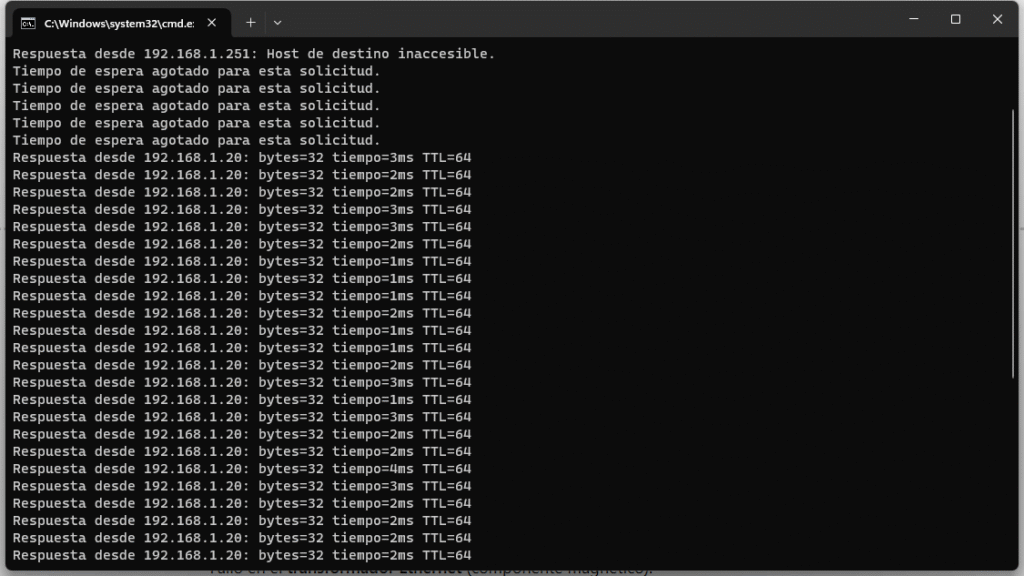 cmd-ping-1024x576 Reparar un NanoStation M5 con Puerto LAN Dañado