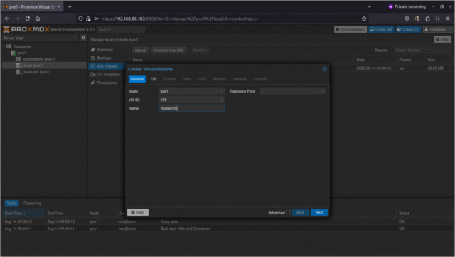 RouterOS proceso de instalación en proxmox paso 2