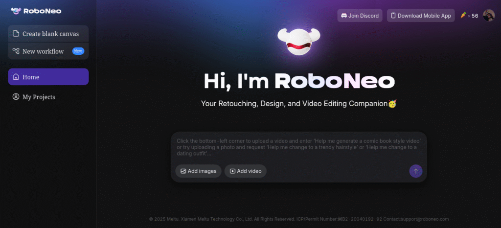 Pagina de inicio de RoboNeo